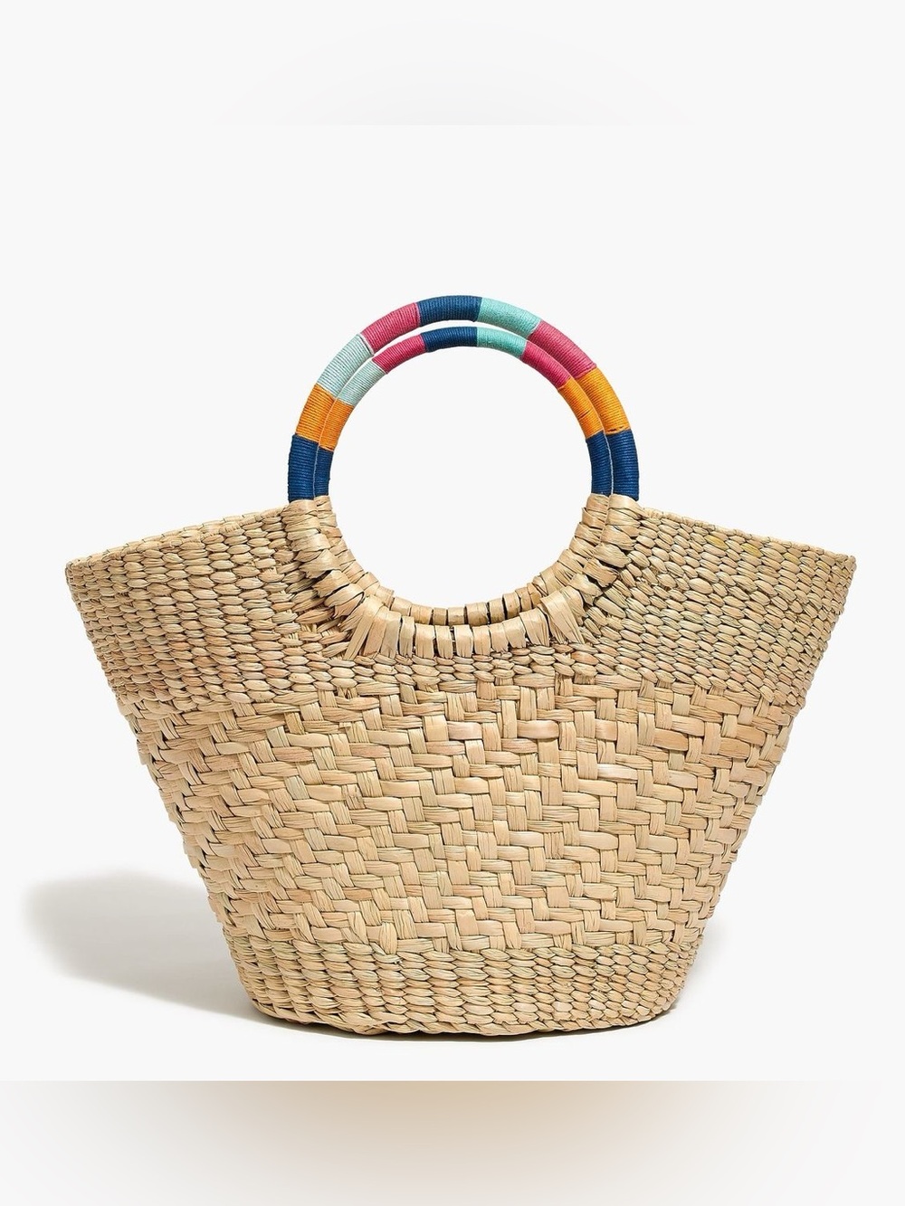 J. Crew Colorful Handle Straw Tote Bag